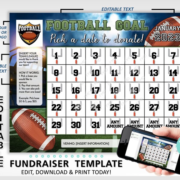 Custom Football Fundraising Calendar Etsy