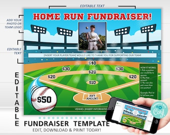 Editable Baseball Home Run Fundraiser Template | Calendar Clear The Board Fundraising Made Easy | 8.5x11 Digital Download