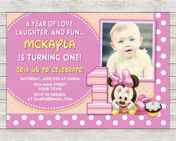 Minnie Mouse 1st Birthday Invitation Party Printable File Etsy