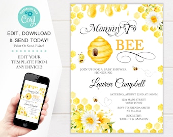 Mommy To Bee Baby Shower Invitation, Gender Neutral, 5x7 (Digital Download)