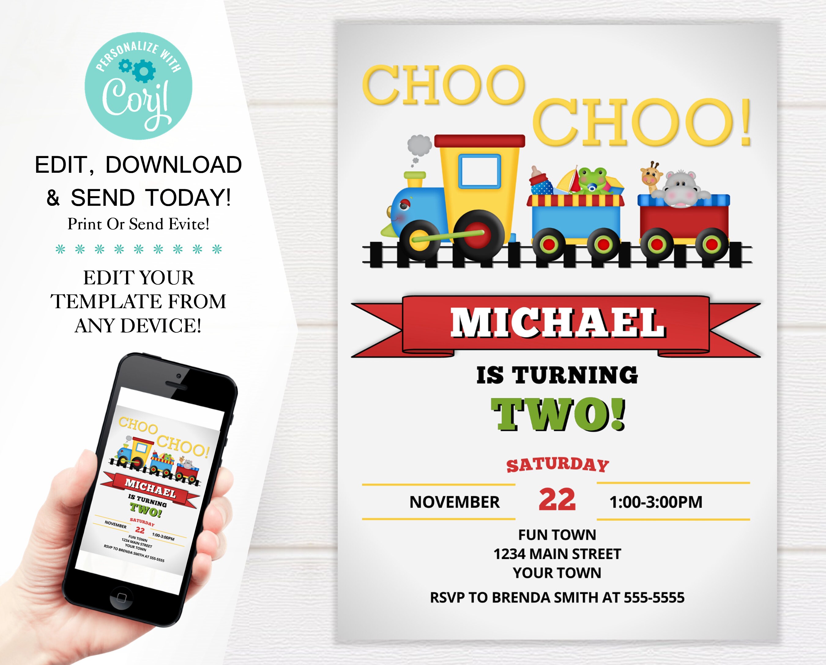 Train Birthday Invitation Template Digital File Choo Choo - Etsy