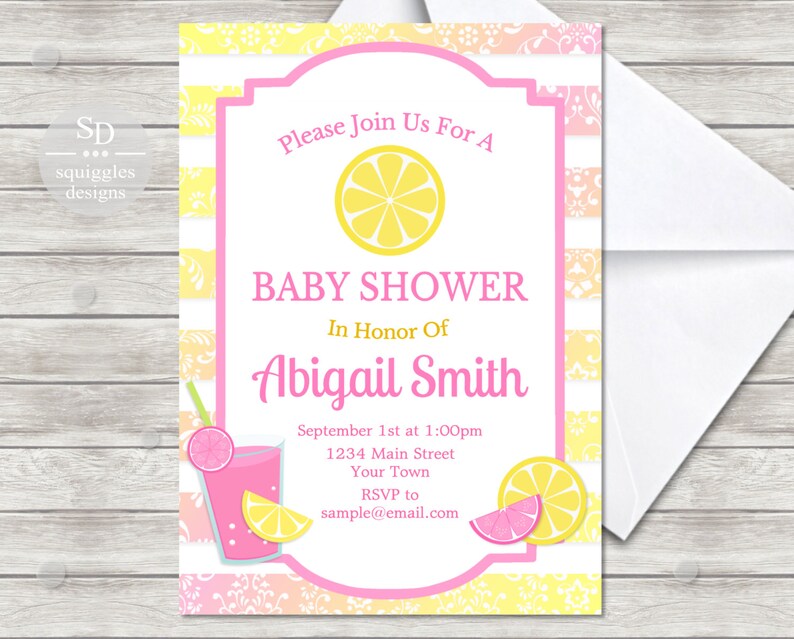 Pink Lemonade Baby Shower Invitation Digital File Printing Etsy Pink Lemonade Baby Shower Invitation Digital File Printing Etsy