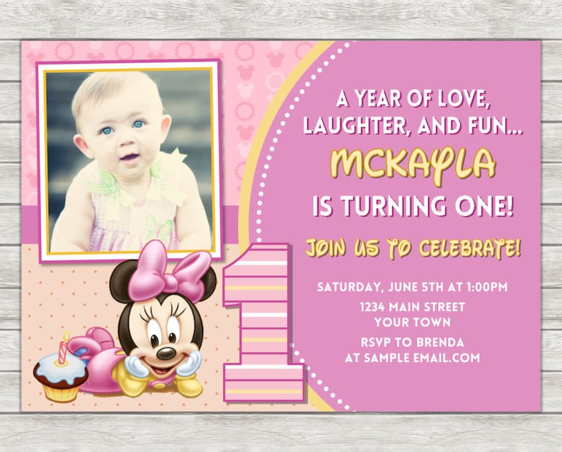 Minnie Mouse 1st Birthday Invitation Pink Minnie Mouse Etsy