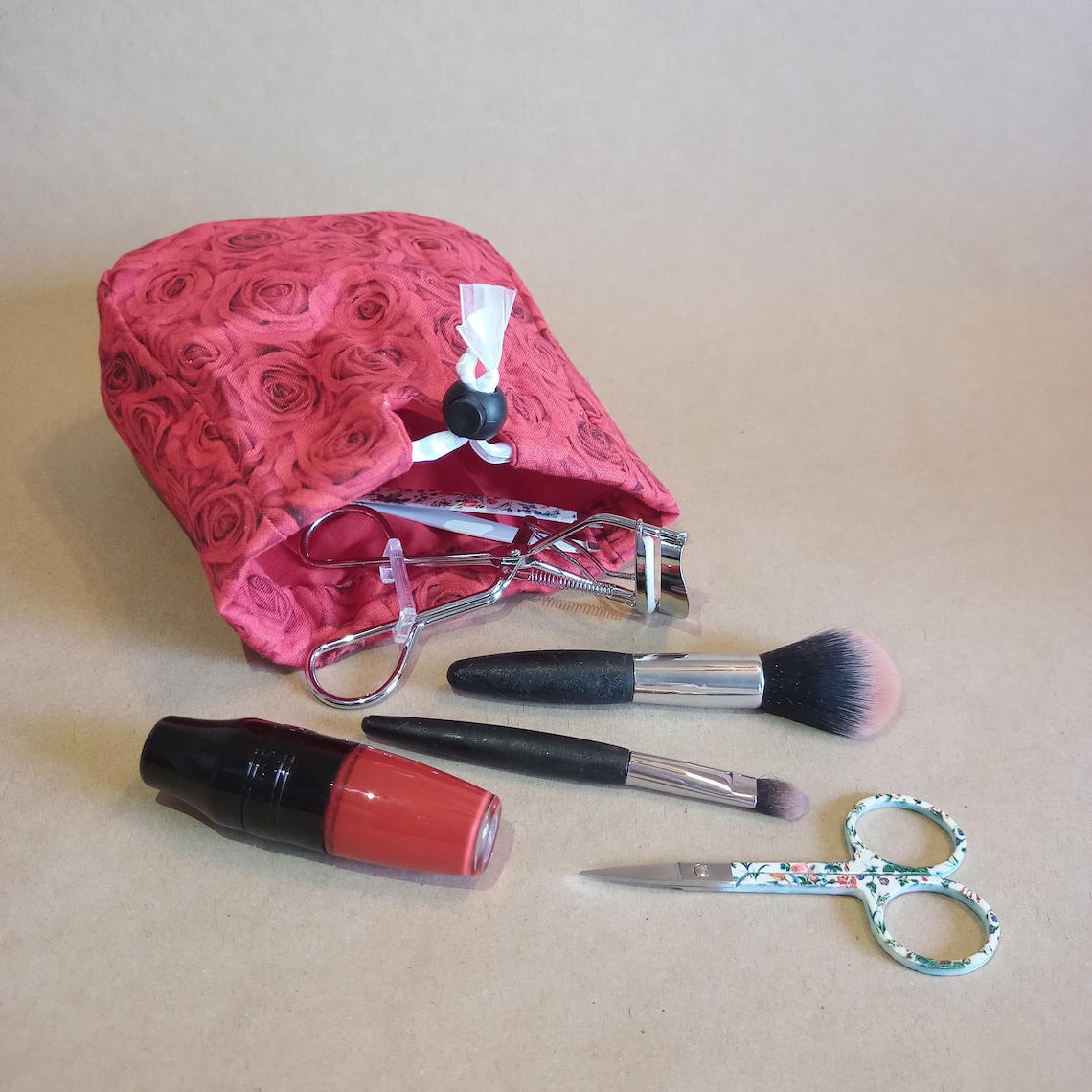 Red Rose Cosmetics Bag Etsy