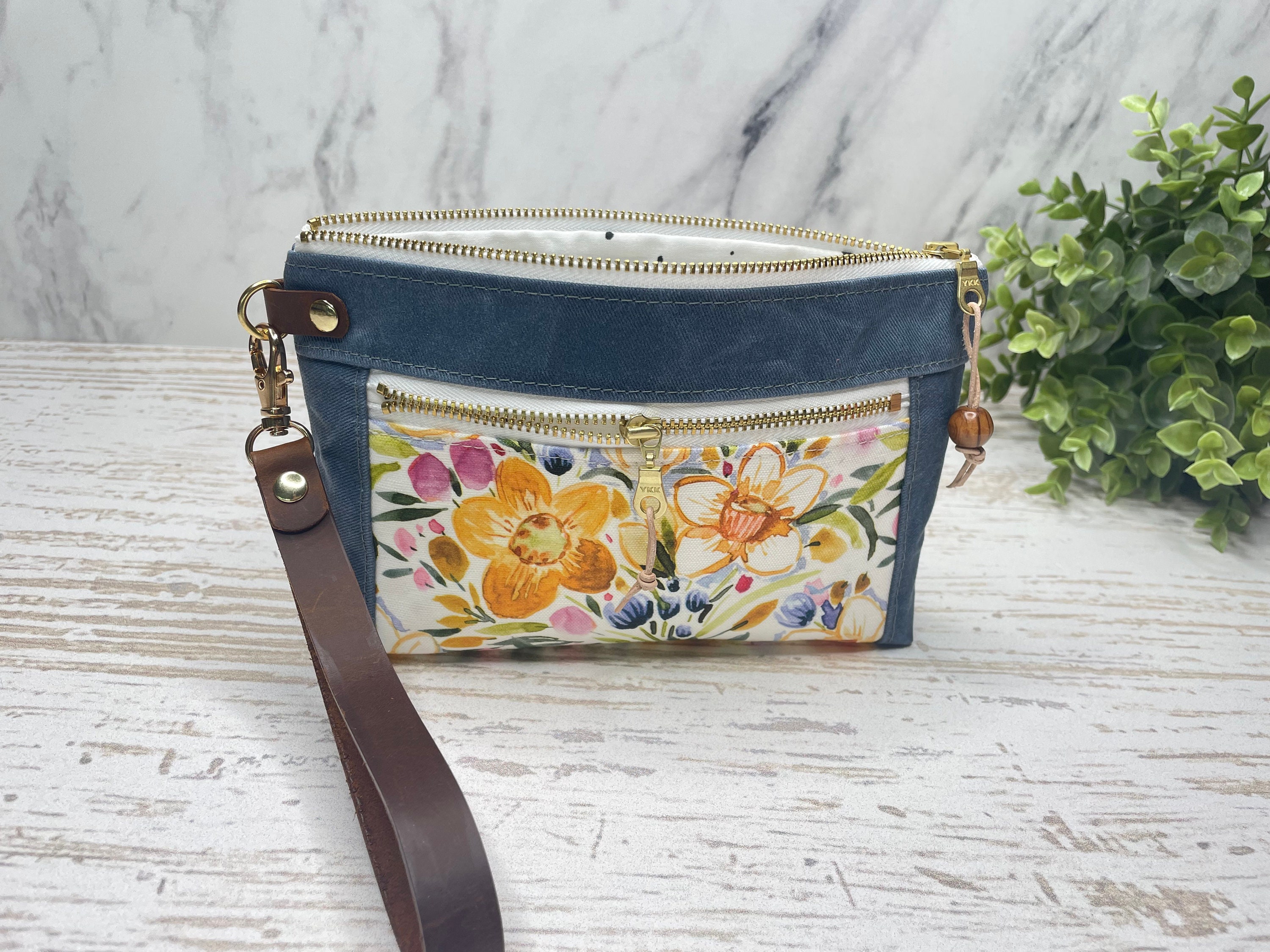 Beautiful Blue Wristlet Handmade Bag.