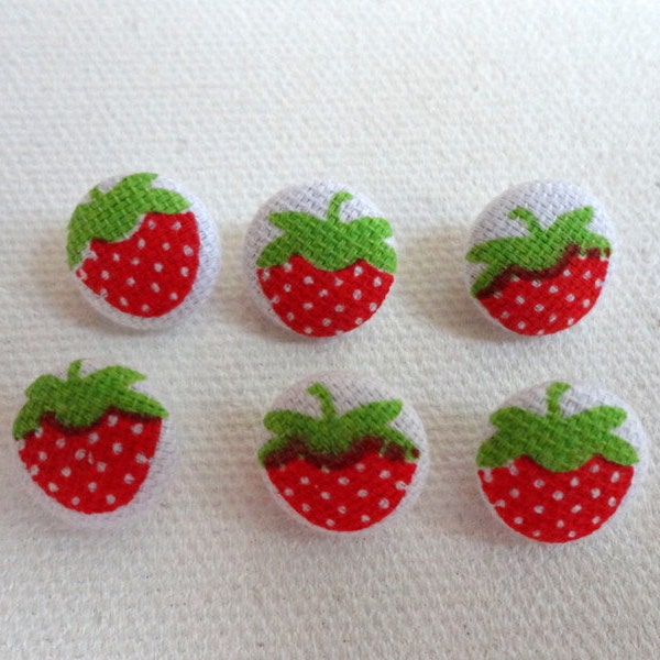 Fabric Covered Buttons - strawberry - fruit -100% cotton 6 small Fabric buttons,6 buttons x 1.3 cm (0.51'' ") in diameter