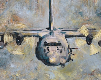 AC-130U Gunship Giclée Print (canvas stretched or unframed), Aircraft Art by Tif Sheppard