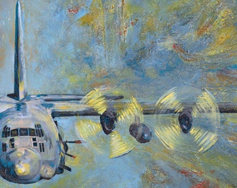 AC-130- Gunship - Giclée Print (canvas stretched or unframed), Aircraft Art by Tif Sheppard