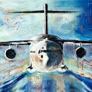 C-17 Giclée Print canvas stretched or unframed, Aircraft Art by Tif Sheppard Vintage Blue