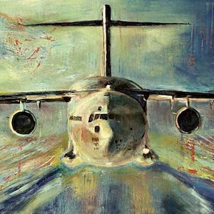 C-17 Giclée Print canvas stretched or unframed, Aircraft Art by Tif Sheppard Light Green