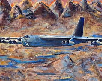 B-52 in Mountains - Giclée Print (canvas stretched or unframed), Aircraft Art Painting by Tif Sheppard