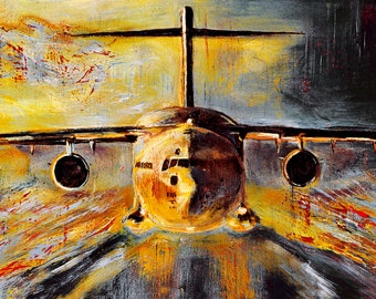 C-17 21st Squadron Black/Yellow with Patch Giclée Print (canvas stretched or unframed), Aircraft Art by Tif Sheppard