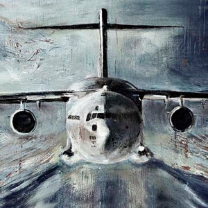 C-17 Giclée Print canvas stretched or unframed, Aircraft Art by Tif Sheppard Vintage Grey