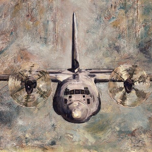 C-130J Giclée Print canvas stretched or unframed, Aircraft Art by Tif Sheppard Vintage Grey