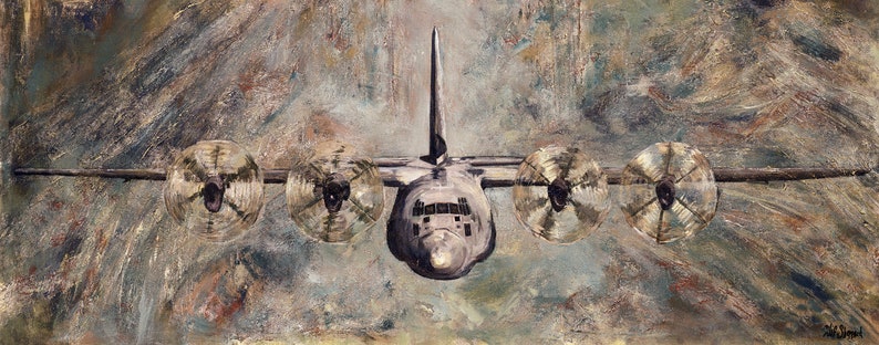 C-130J Giclée Print canvas stretched or unframed, Aircraft Art by Tif Sheppard Vintage Grey
