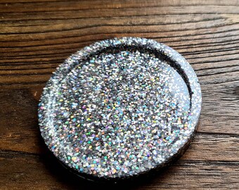 Resin Trinket Ring Dish, Coaster Silver Holographic Glitter Mix