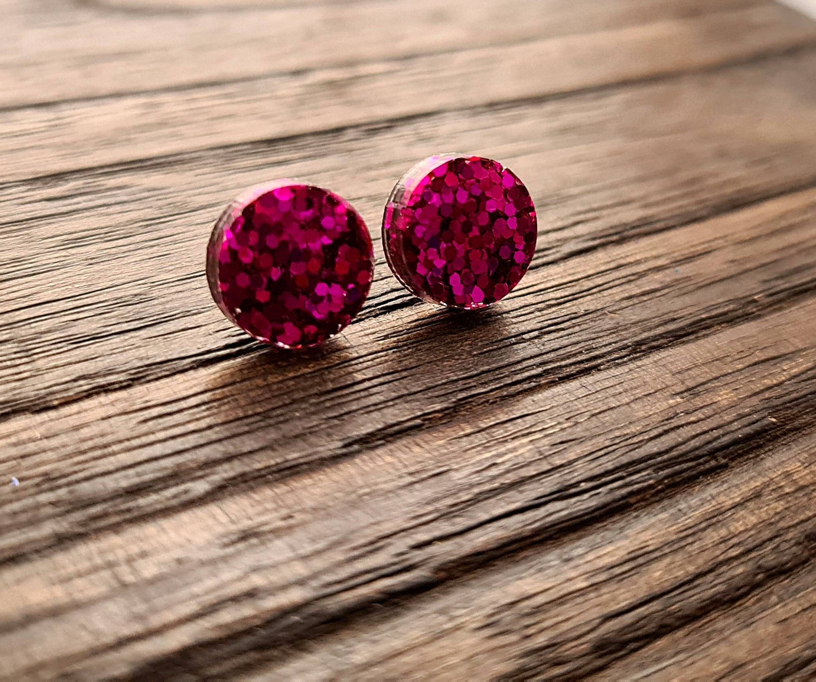 Circle Dot Resin Stud Earrings Hot Pink Glitter Earrings. Etsy