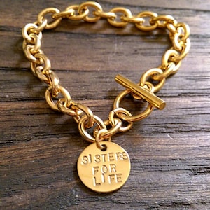 Personalised 18k Gold Hand-Stamped Toggle Bracelet - Custom Name or Date - Silver, Gold, Rose Gold - Add Charms for a Statement Piece