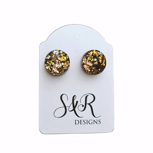Glitter Resin Stud Earrings: Black, Gold & Rose Gold - Stainless Steel