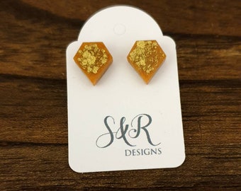 Diamond Cut Resin Stud Earrings, Stainless Steel Stud Earrings. Gold Mix Earrings.