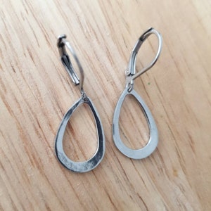 Teardrop Leverback Hammered Drop Earrings, Stainless Steel Dangle Leverback, threaders or Hook Earrings in Silver or Gold image 1