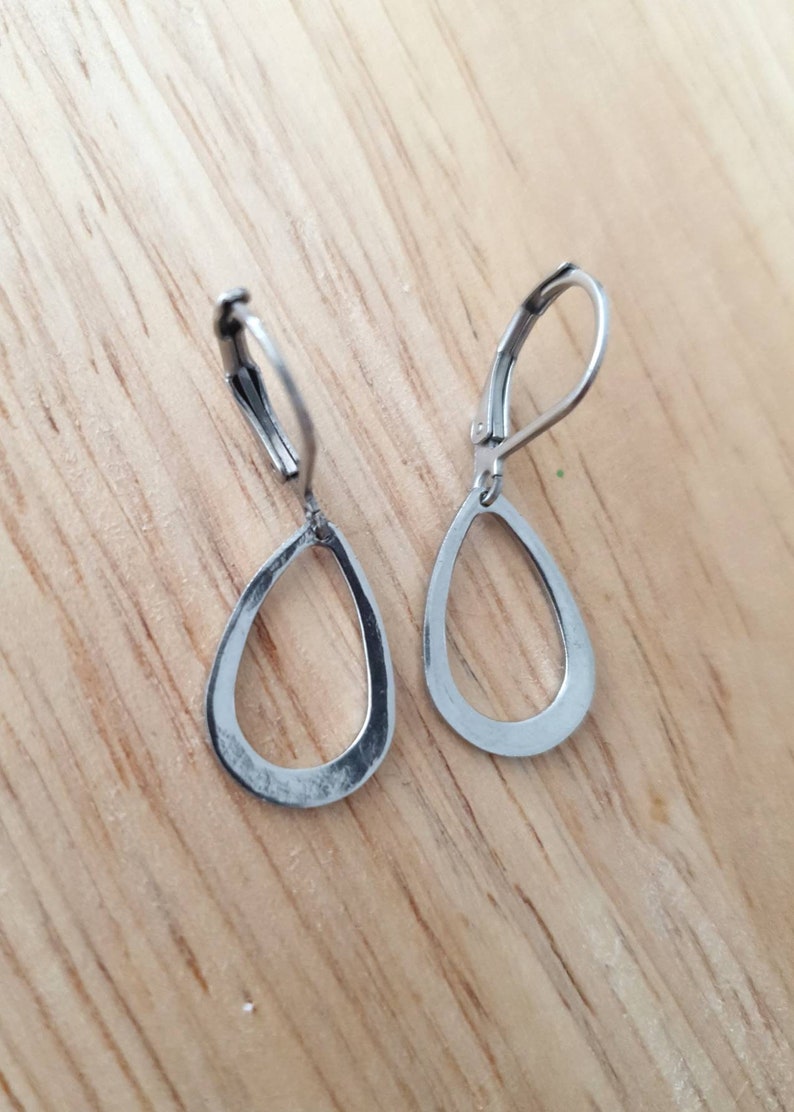 Teardrop Leverback Hammered Drop Earrings, Stainless Steel Dangle Leverback, threaders or Hook Earrings in Silver or Gold image 1