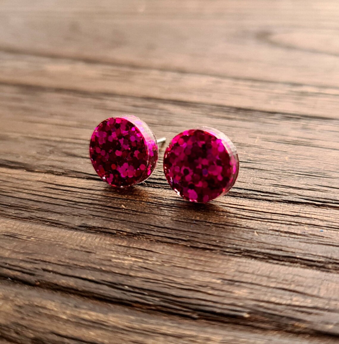 Circle Dot Resin Stud Earrings Hot Pink Glitter Earrings. Etsy