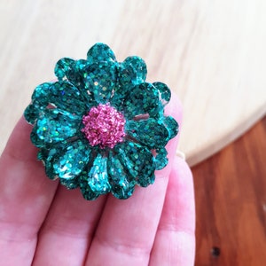 Flower Pin Brooch, Resin Green Pink Flower Brooch with Stainless Steel Pin
