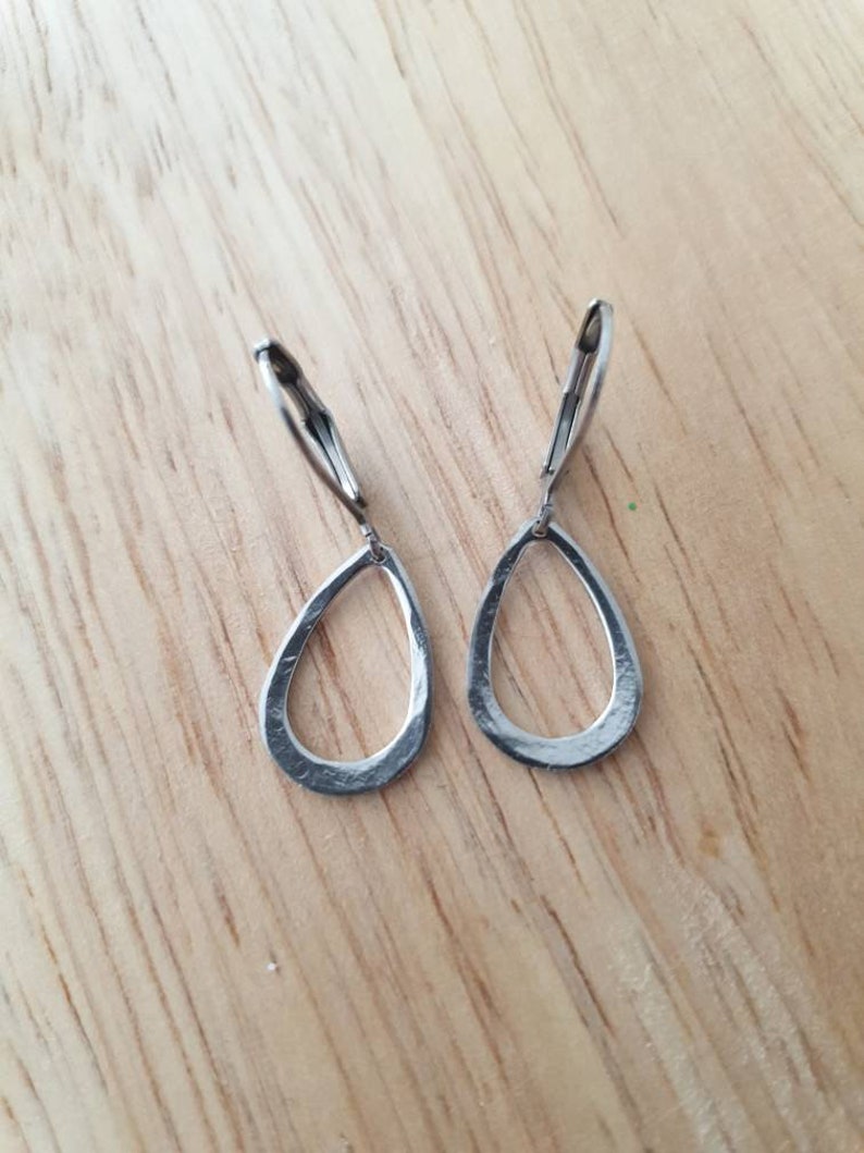 Teardrop Leverback Hammered Drop Earrings, Stainless Steel Dangle Leverback, threaders or Hook Earrings in Silver or Gold image 3