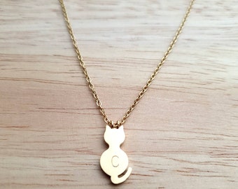 Personalized Cat Necklace, Hand Stamped Personalised Cat. Initial Cat Necklace, Choose colour Silver or Gold