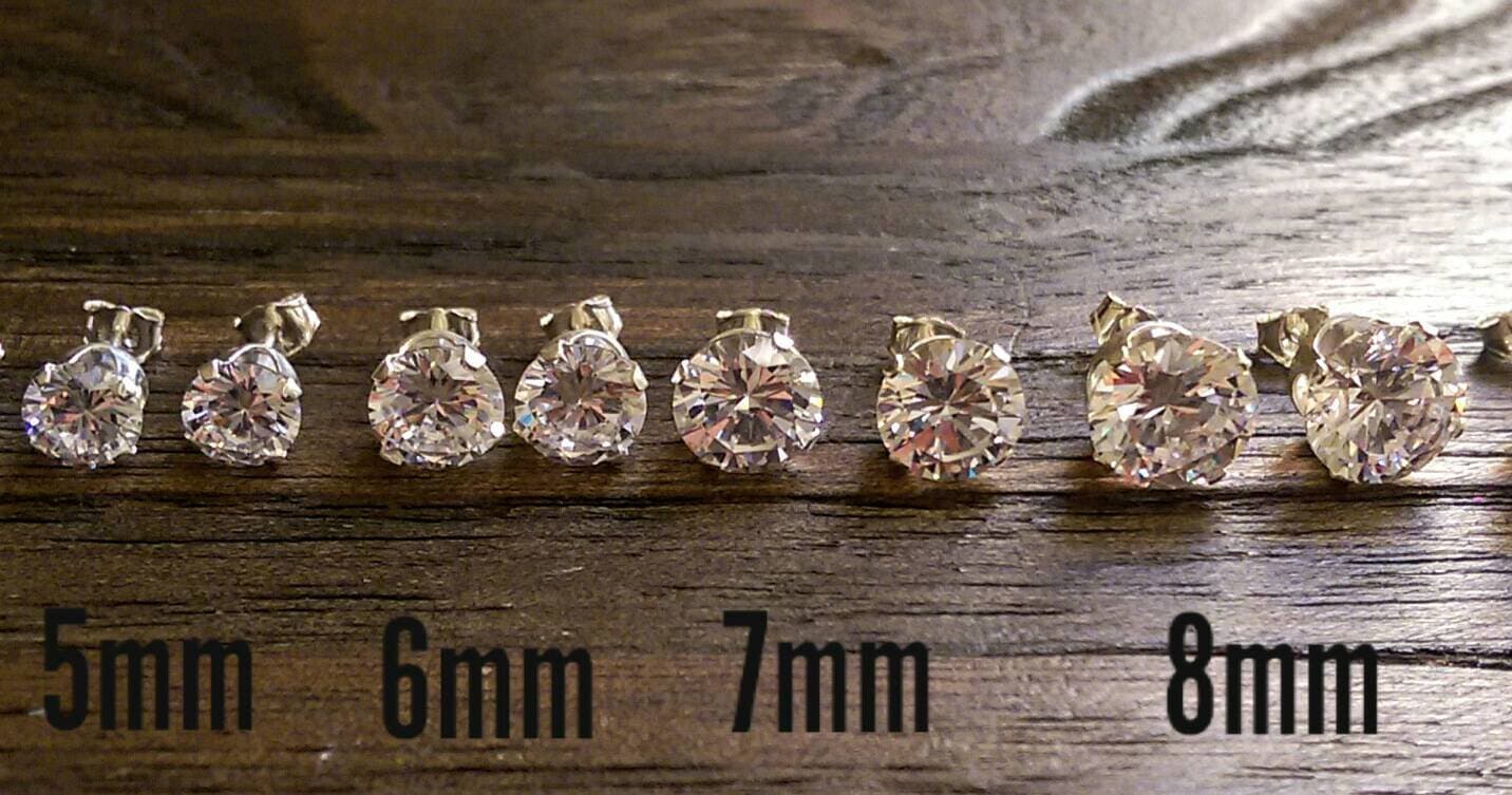 Sterling Silver CZ Stud Earrings, Cubic Zirconia Stud Sterling Silver CZ Stud Earrings, Cubic Zirconia Stud