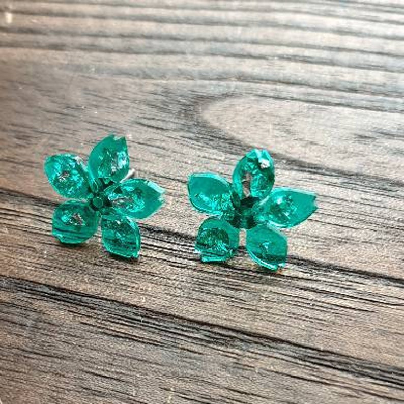 Light Emerald Green Silver Leaf Earrings Flower Resin Earrings