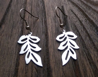 Leaf Earrings, Long Leaf design Earrings, Stainless Steel Dangle Earrings