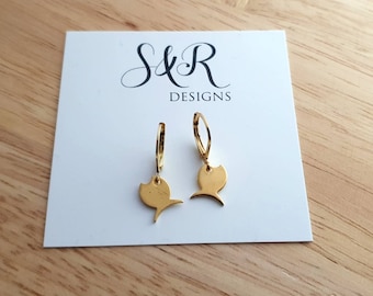 Gold Fish Drop Earrings, Minimalist Dangles, Gold Stainless Steel Dangle Leverback, Hoop or Earwire Hook Earrings.