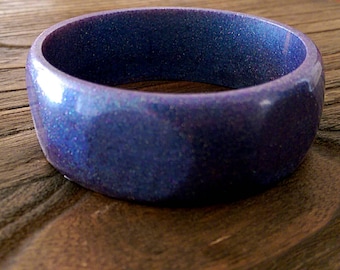 Purple Wide Resin Glitter Bangle, Shiny Shades of Green Resin Handmade Bangle 67mm inner diameter