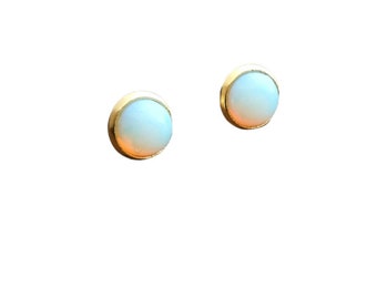 Opal Faux Stud Earrings, Gold Stainless Steel Stud Earrings. 8mm, Choose Gold Bezel or Silver Bezel