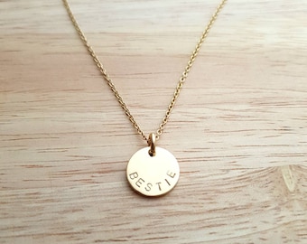 Custom Personalised Name Necklace, Circle Disc Personalized Necklace, Hand Stamped. Couple Personalized Necklace, Choose colour. 15mm Disc
