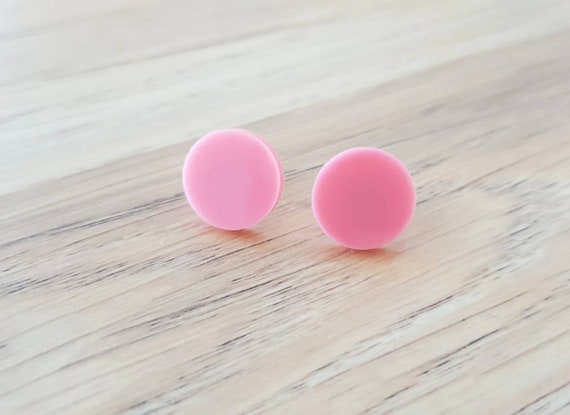 Raspberry Sherbet Acrylic Stud Earrings: Stainless Steel, 15mm