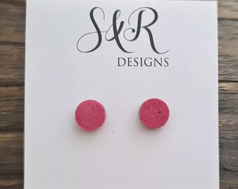 Circle Dot Resin Stud Earrings, Pink Blush Earrings, Mystical Glitter, Stainless Steel Studs. 15mm, 12mm, 10mm or 8mm