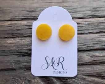 Circle Dot Resin Stud Earrings, Yellow Gold Earrings. Stainless Steel Stud Earrings. 12mm, 10mm or 8mm