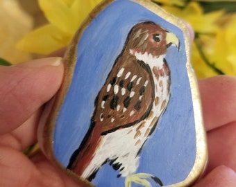 Painted Stone, Art on Rock, Hawk Painting, Original Art, Small Art, Spirit Animal, Hawk Totem, Bird Watcher, Bird Lover Gift, Sally Crisp