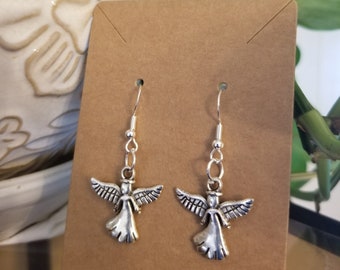 Silver-Tone Angel Dangle Earrings: Hypoallergenic Guardian Angel Jewelry