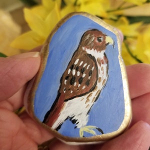 Hawk Painting on Santorini Marble Stone: Spirit Animal Art, Original Art by Sally Crisp