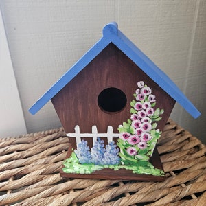 Hand-Painted Birdhouse, Birdhouse with Flowers, Cottage Style Birdhouse, Wooden Birdhouse, Decorative Birdhouse, Spring Art, Sally Crisp image 2