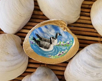 Hand-Painted Shell, Seashell Art, Goose Artwork, Original Art, Bird Painting, Shell Decor, Ring Dish, Trinket Dish, Ring Dish, Sally Crisp