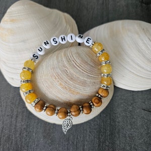 Crystal and Wood Bracelet, Yellow Sunshine Word Bracelet, You are My Sunshine, Stackable Bracelet, Custom Jewelry Gift for Her, Sally Crisp image 7