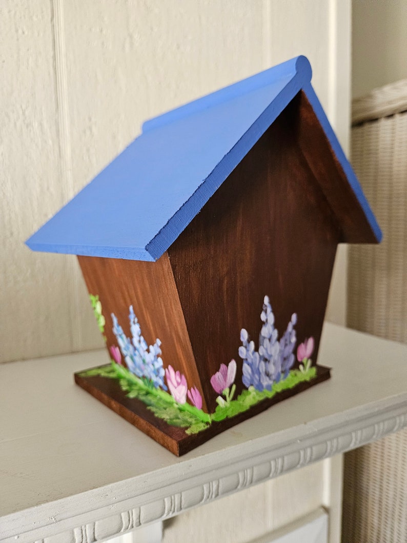 Hand-Painted Birdhouse, Birdhouse with Flowers, Cottage Style Birdhouse, Wooden Birdhouse, Decorative Birdhouse, Spring Art, Sally Crisp image 5