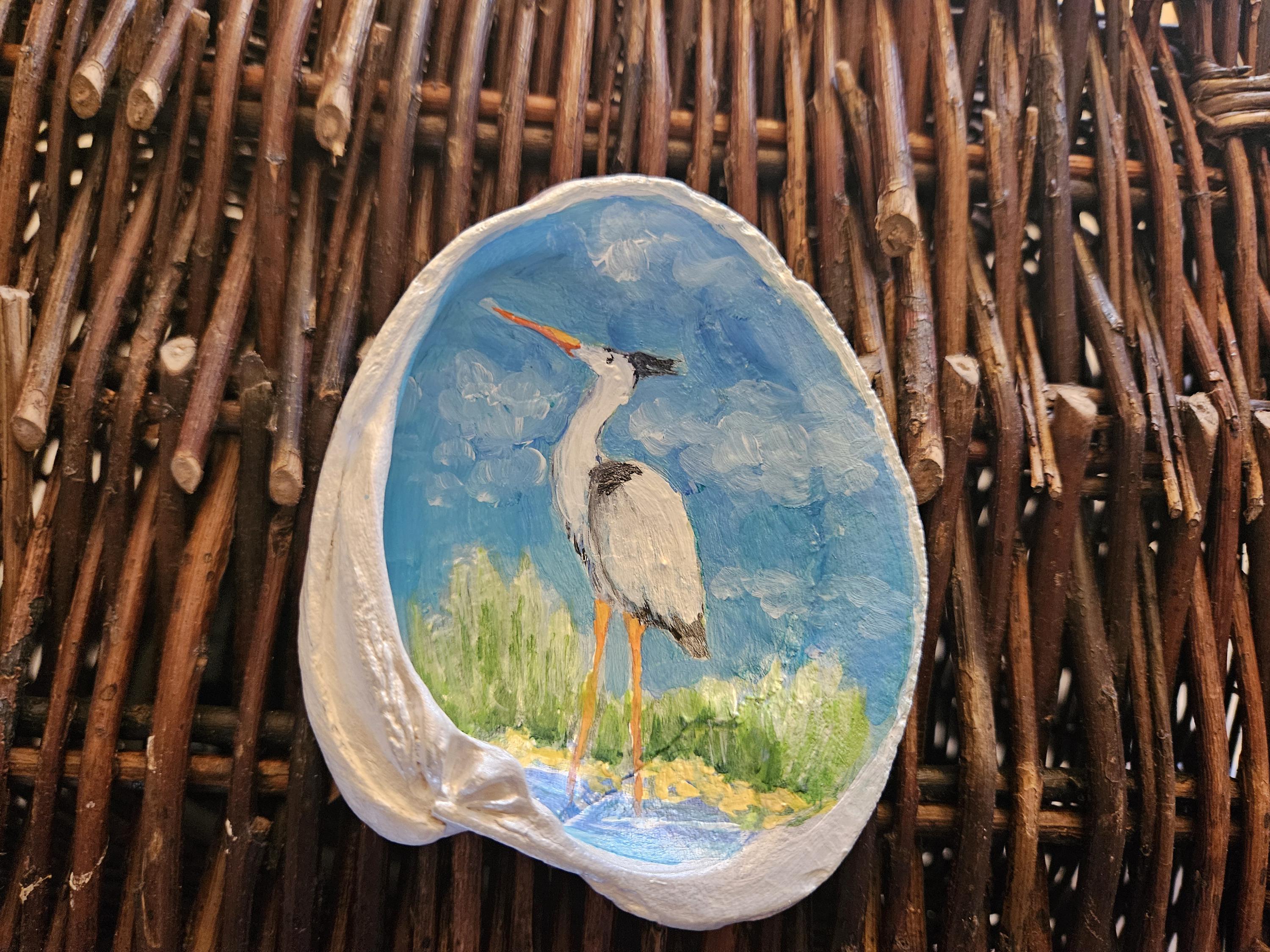 Hand-painted Shell, Seashell Art, Blue Heron Painting, Coastal Bird ...