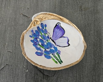 Hand-Painted Shell, Painted Seashell, Butterfly Shell, Butterfly Art, Purple Butterfly, Butterfly Gift, Ring Dish, Small Gift, Sally Crisp