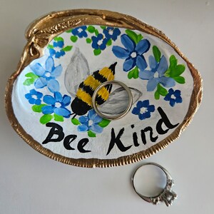 Hand-Painted Shell, Kindness Word Art, Bee Kind, Painted Seashell, Bumble Bee Art, Trinket Dish, Clam Shell Decor, Ring Dish, Sally Crisp image 6